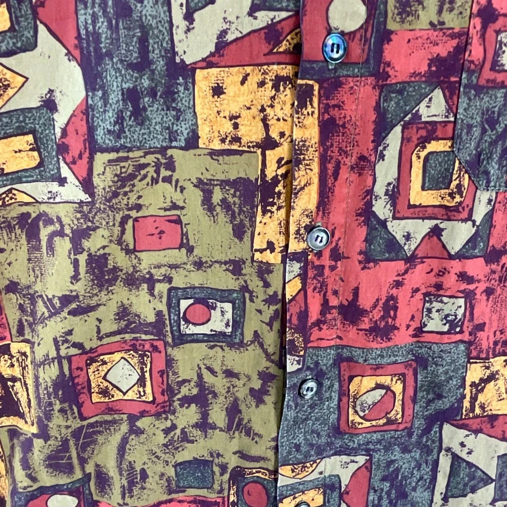 The Territory Ahead Shirt Mens L Red Geometric Abstract Cotton Boho Vintage 90's